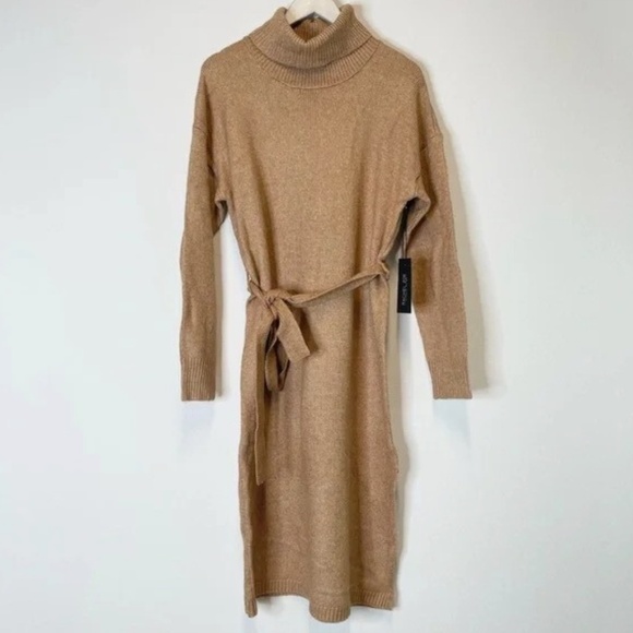 Rachel Zoe Sweater Dress Women’s Small Tie Belted Knit Midi Slit Turtleneck NWT - Picture 2 of 14